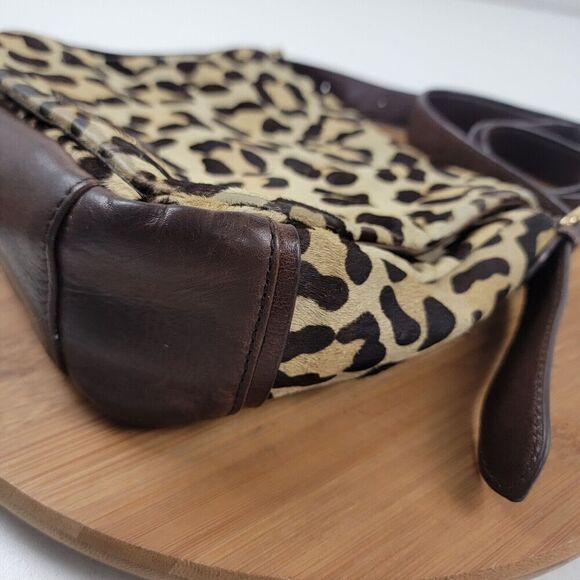 Tory Burch Leopard Crossbody City Bag Shoulder Bag Purse Brown Leather - Picture 2 of 16